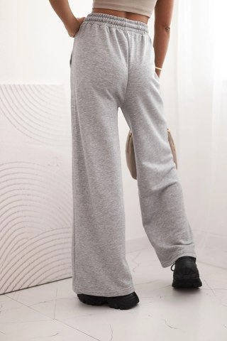 Spodnie damskie bawełniane z szeroką nogawką i kieszeniami – szare