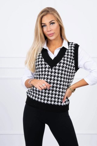 Sweter bezrękawnik w pepitkę czarny