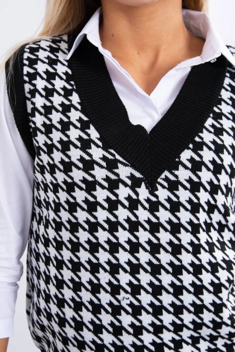 Sweter bezrękawnik w pepitkę czarny