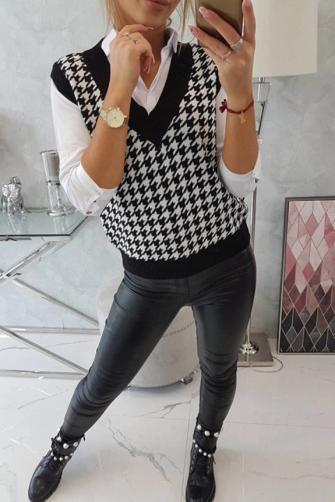 Sweter bezrękawnik w pepitkę czarny