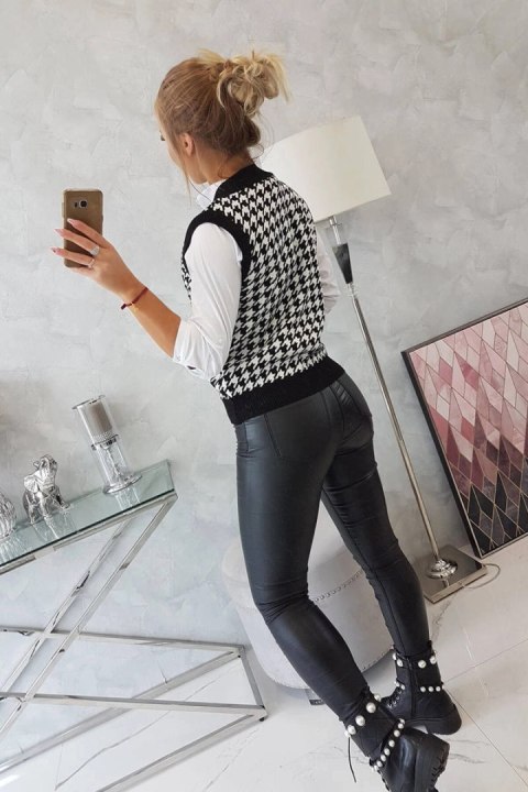 Sweter bezrękawnik w pepitkę czarny