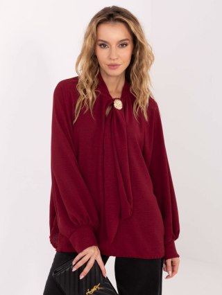 Bordowa elegancka bluzka z wiązaniem i broszką – ITALY MODA