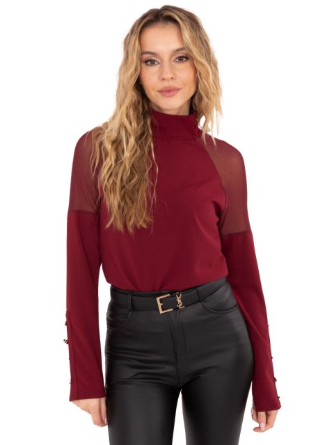 Bordowa bluzka z golfem i siateczką RUE PARIS – Stylowy Wieszak