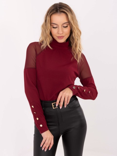 Bordowa elegancka bluzka z golfem – Stylowy Wieszak
