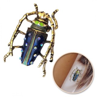 Broszka ozdobna kryształki niebieski chrabąszcz BZ171