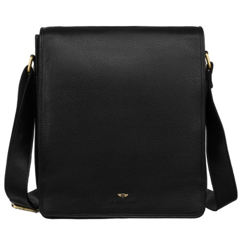 Duża torba męska ze skóry naturalnej w czarnym kolorze z klapką - Peterson