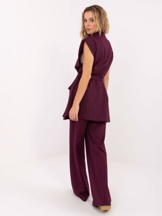 Burgundowa garniturowa kamizelka w paski – RUE PARIS (L/XL)