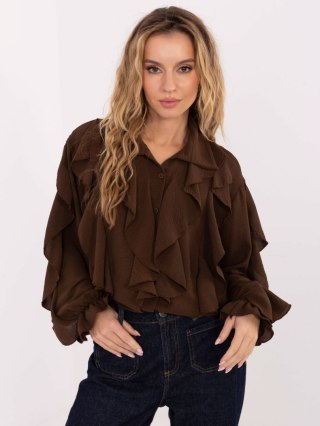 Brązowa rozpinana koszula z żabotem – ITALY MODA