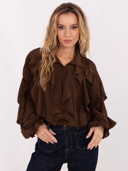 Brązowa rozpinana koszula z żabotem – ITALY MODA