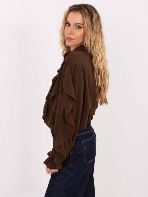 Elegancka koszula z falbanami brązowa – Stylowy Wieszak