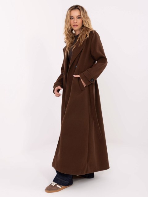 Elegancki brązowy płaszcz damski bez kaptura, idealny na jesień i zimę