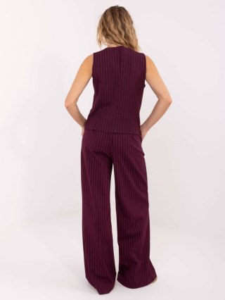 Burgundowe eleganckie spodnie palazzo w paski S/M RUE PARIS