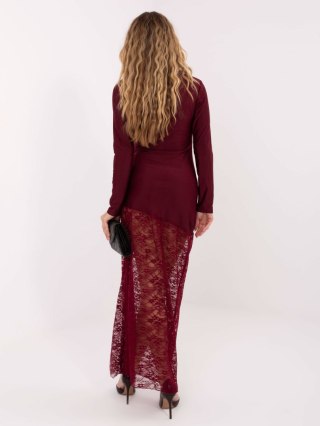 Bordowa wieczorowa sukienka z koronką – ITALY MODA