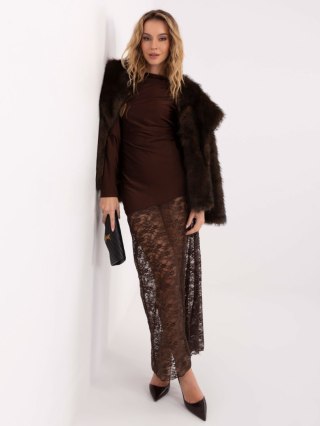 Brązowa wieczorowa sukienka z drapowaniem – ITALY MODA