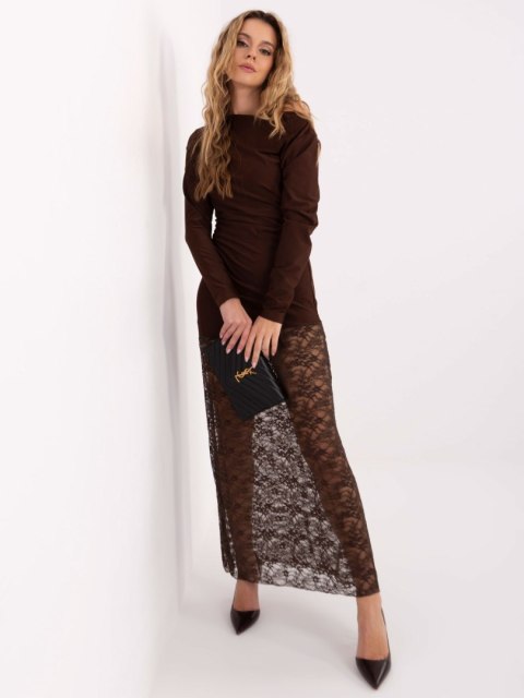 Sukienka wieczorowa brązowa z koronkowym dołem – Stylowy Wieszak