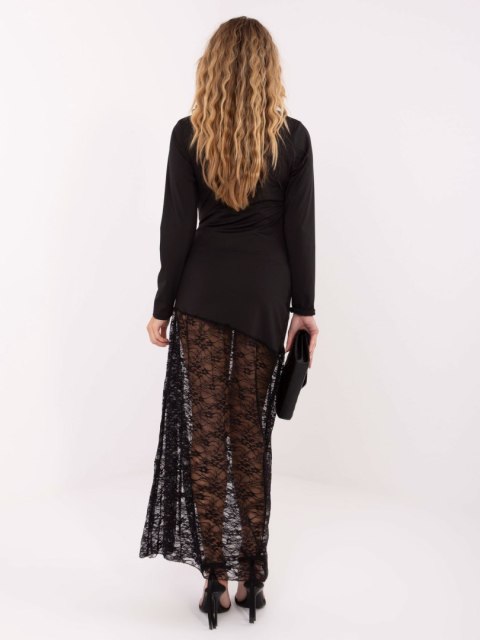 Elegancka czarna sukienka z koronkowym dołem – Stylowy Wieszak