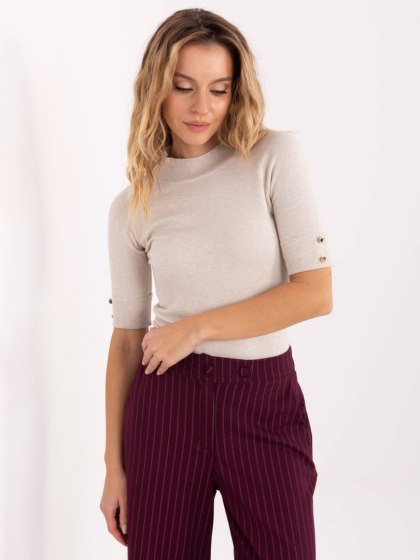 Jasnobeżowy damski sweter z modalu i guzikami – PASSIONE MODA L/XL