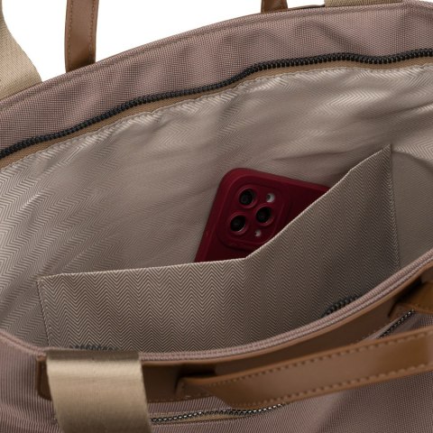 Beżowa shopperka damska na uchwytach i doczepianym pasku - Peterson