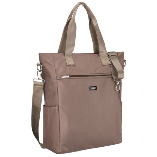 Beżowa shopperka damska na uchwytach i doczepianym pasku, zamykana suwakiem - Peterson