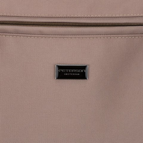 Beżowa shopperka damska na uchwytach i doczepianym pasku, zamykana suwakiem - Peterson