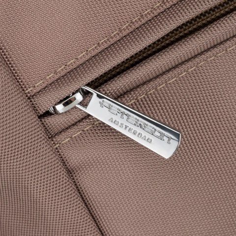 Beżowa shopperka damska na uchwytach i doczepianym pasku, zamykana suwakiem - Peterson