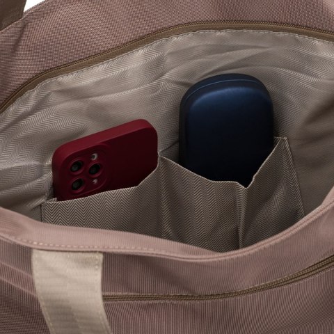 Beżowa torba damska z przegrodą na laptopa wykonana z poliestru - Peterson