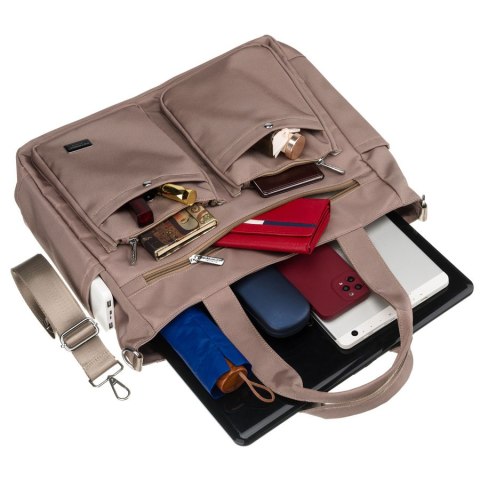 Beżowa torba damska z przegrodą na laptopa wykonana z poliestru - Peterson