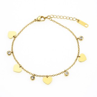 Bransoletka pozłacana 14K serca i cyrkonie stal chirurgiczna BST1582