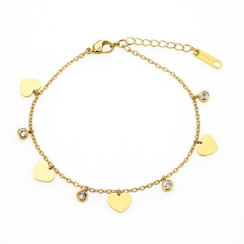 Złota bransoletka damska stal chirurgiczna z zawieszkami serca