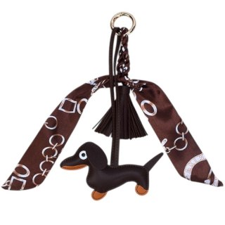 Skórzany brelok JAMNIK czarny z eleganckimi frędzlami BRL374BR