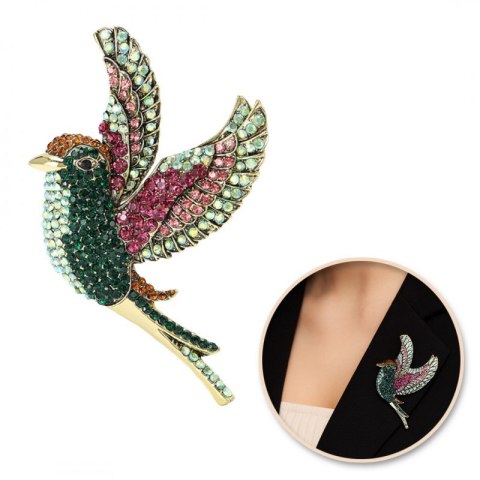 Broszka ozdobna - kolorowy ptak, cyrkonie BZ222