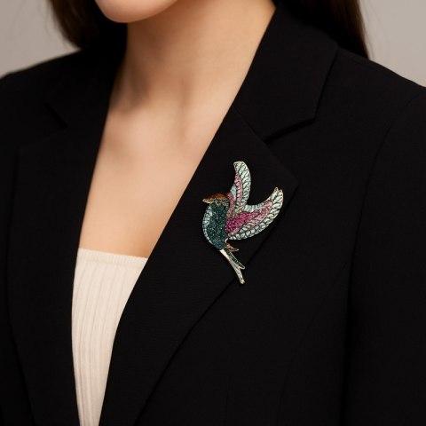 Broszka ozdobna - kolorowy ptak, cyrkonie BZ222