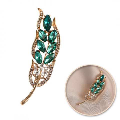 Broszka ozdobna - zielony kłos z cyrkoniami BZ214