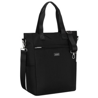 Czarna, pojemna shopperka damska na uchwytach i doczepianym pasku - Peterson