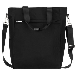 Czarna, pojemna shopperka damska na uchwytach i doczepianym pasku - Peterson