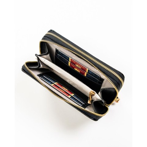 Czarny portfel damski w typie piórnika ze skóry ekologicznej wyposażony w system RFID - Peterson