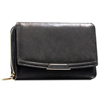 Czarny portfel damski ze skóry ekologicznej zamykany na zatrzask i suwak - Peterson