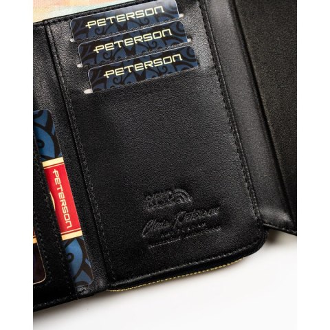 Czarny portfel damski ze skóry ekologicznej zamykany na zatrzask i suwak - Peterson