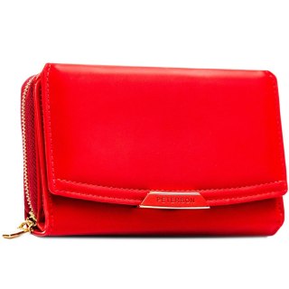 Czerwony portfel damski ze skóry ekologicznej zamykany na zatrzask i suwak - Peterson