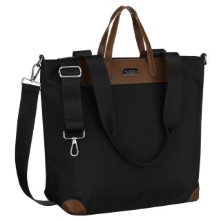 Duża, czarna shopperka damska na uchwytach i doczepianym pasku - Peterson
