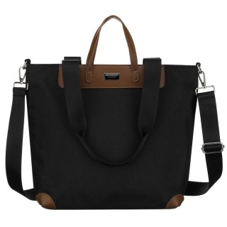 Duża, czarna shopperka damska na uchwytach i doczepianym pasku - Peterson