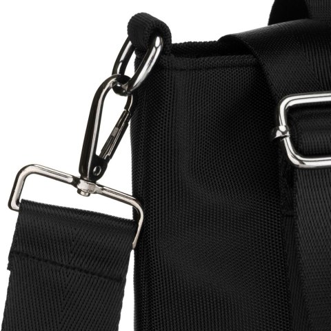 Duża, czarna shopperka damska na uchwytach i doczepianym pasku - Peterson