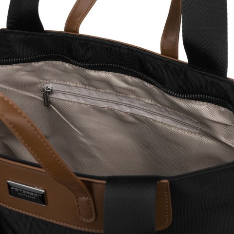 Duża, czarna shopperka damska na uchwytach i doczepianym pasku - Peterson