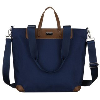 Duża, granatowa shopperka damska, jednokomorowa, zawieszona na uchwytach i doczepianym pasku - Peterson