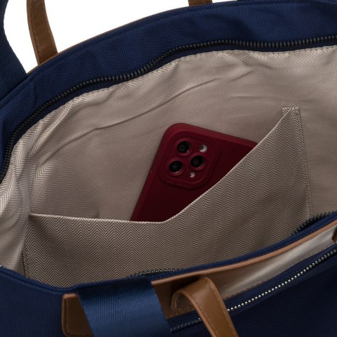 Duża, granatowa shopperka damska, jednokomorowa, zawieszona na uchwytach i doczepianym pasku - Peterson