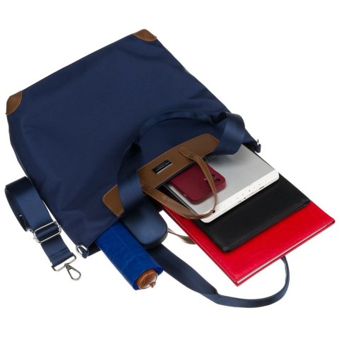 Duża, granatowa shopperka damska, jednokomorowa, zawieszona na uchwytach i doczepianym pasku - Peterson