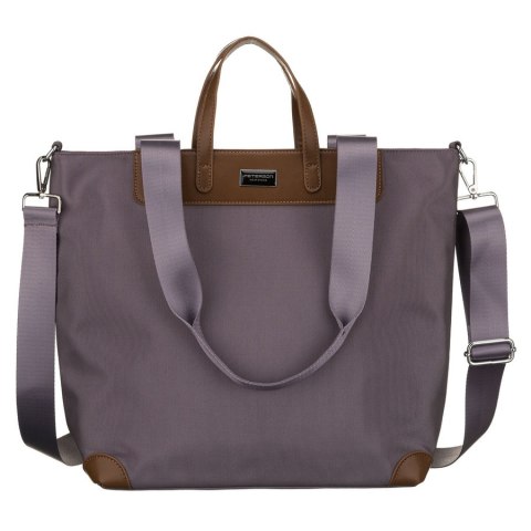 Duża shopperka damska w szarym kolorze, jednokomorowa, zawieszona na uchwytach i doczepianym pasku - Peterson