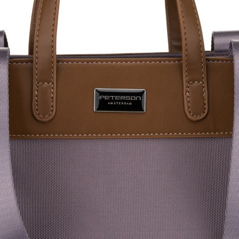 Duża shopperka damska w szarym kolorze, jednokomorowa, zawieszona na uchwytach i doczepianym pasku - Peterson