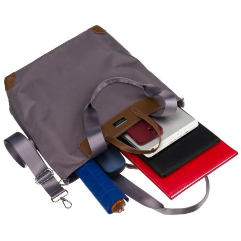 Duża shopperka damska w szarym kolorze, jednokomorowa, zawieszona na uchwytach i doczepianym pasku - Peterson