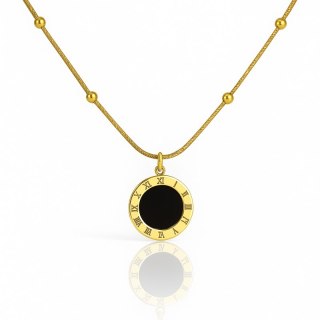 Dwustronny naszyjnik stal szlachetna pozłacana 14k złotem, czarna lub perłowa tarcza zegara NST2226